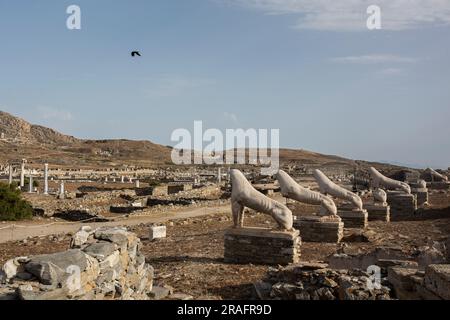 Insel Delos, Griechenland. 15. Juni 2023. Teil der archäologischen Stätte auf der Insel Delos, in der Nähe von Mykonos. Delos ist eine der wichtigsten mythologischen, historischen und archäologischen Stätten in Griechenland. Kredit: Sokrates Baltagiannis/dpa/Alamy Live News Stockfoto