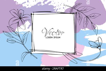 Abstrakter Hintergrund. Luxuriöse Tapete in minimalem Stil mit Strichkunstblume und botanischen Blättern, organische Spritzer. Stock Vektor