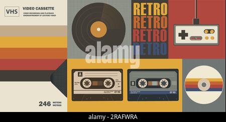 Verschiedene altmodische Gegenstände im Retro-Stil. Konzept im Retro- oder Vintage-Stil Stock Vektor