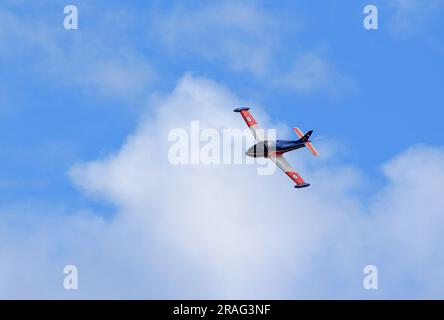 Vintage BAC Jet Provost Jet Trainer Flugzeug im Flug. Stockfoto