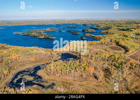 Luftaufnahme des Elk Island Park, Alberta, Kanada Stockfoto