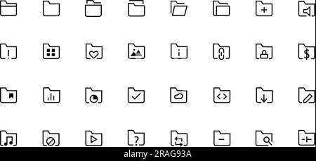 Zugehörige Vektorliniensymbole Von Ordnern Einfacher Satz. Enthält Symbole wie Speicher, Synchronisierung, Netzwerkordner und mehr. Bearbeitbare Kontur. Stock Vektor