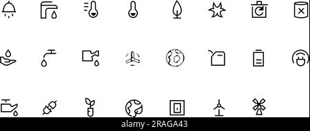 Energie- und Umweltsymbole Vector Line Series. Symbolset für Ökologie und Energie. Stock Vektor