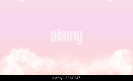 Weicher rosa glänzender Himmelshintergrund. Vektordarstellung. Weiße, flauschige, glatte Wolken auf farbenfroher pinkfarbener und gelber Kulisse Stock Vektor