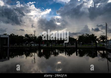 Reflektierter Himmel im relativ ruhigen Bayou Lafourche Stockfoto