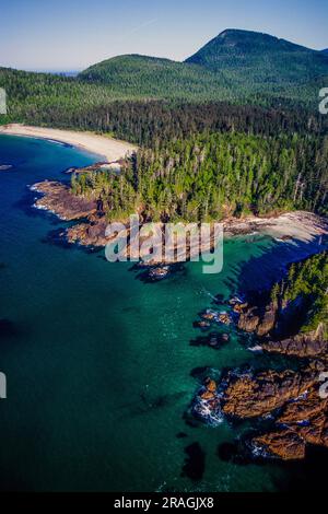 Luftaufnahme von Cape Scott und Umgebung, Vancouver Island, BC, Kanada Stockfoto