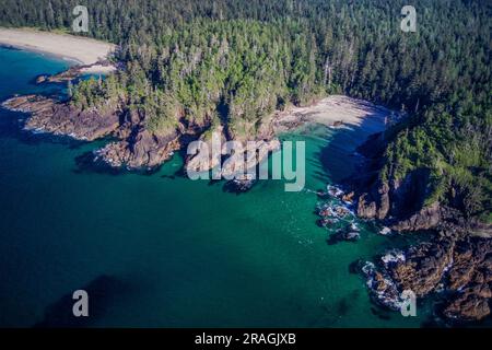 Luftaufnahme von Cape Scott und Umgebung, Vancouver Island, BC, Kanada Stockfoto