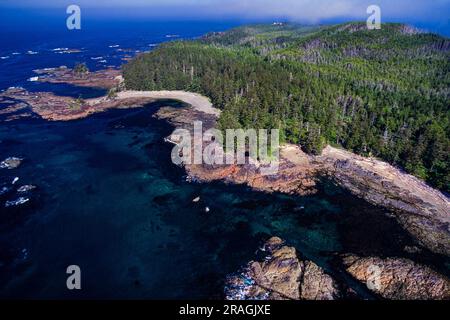 Luftaufnahme von Cape Scott und Umgebung, Vancouver Island, BC, Kanada Stockfoto