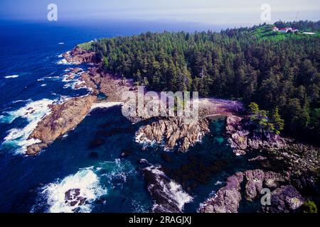 Luftaufnahme von Cape Scott und Umgebung, Vancouver Island, BC, Kanada Stockfoto