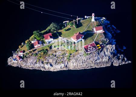 Luftaufnahme des Chrome Island Lighthouse, Vancouver Island, BC, Kanada Stockfoto