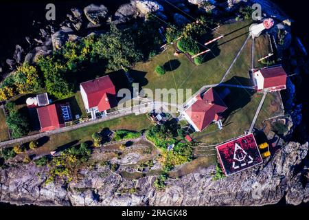 Luftaufnahme des Chrome Island Lighthouse, Vancouver Island, BC, Kanada Stockfoto