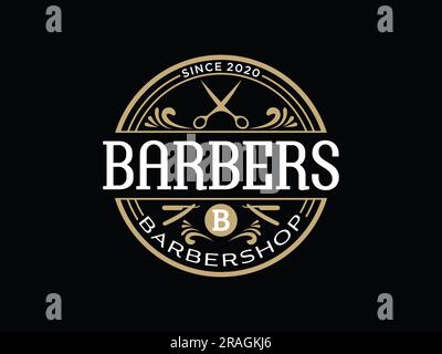 Barbershop einfaches minimalistisches Logo mit eleganter Verzierung. Stock Vektor
