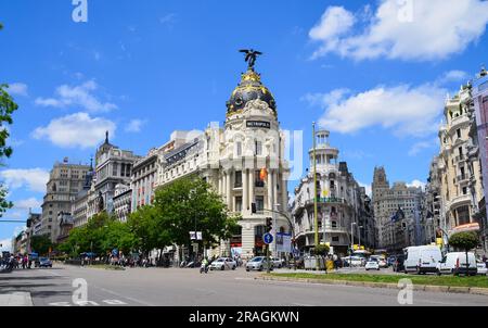 Madrid, Spanien 05.26.2018 Panoramafoto von Metropolis, Zentrum von Madrid. Stockfoto