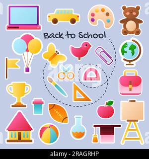 Set Back-to-School-Aufkleber. Isolierte Abzeichen. Stock Vektor