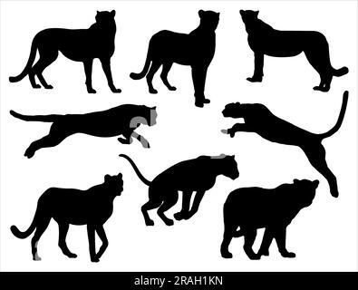 Set of Cheetah Silhouette Stock Vektor