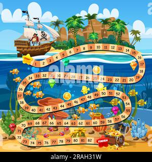 Kinder Boardgame Schatztruhe unter Wasser im Meer Stock Vektor