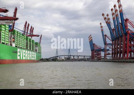 Hamburg, Deutschland. 03. Juli 2023. Abbildung zeigt eine „Barkassenfahrt“ im Hamburger Hafen am ersten Tag einer diplomatischen Mission der flämischen Regierung und der Stadt Antwerpen nach Hamburg, Deutschland, Montag, den 03. Juli 2023. BELGA FOTO NICOLAS MAETERLINCK Kredit: Belga News Agency/Alamy Live News Stockfoto