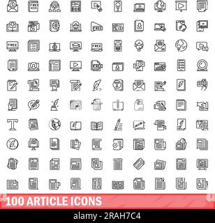 Symbolsatz für 100 Artikel. Gliederungsdarstellung von 100 Artikelsymbolen Vektorsatz isoliert auf weißem Hintergrund Stock Vektor