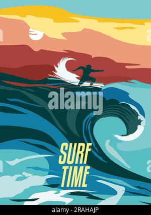 Sommer Surfzeit Landschaft Urlaub Vektorbilder für Ihre Arbeit Logo, Maskottchen Merchandise-T-Shirt, Aufkleber und Etikettendesigns, Poster Stock Vektor