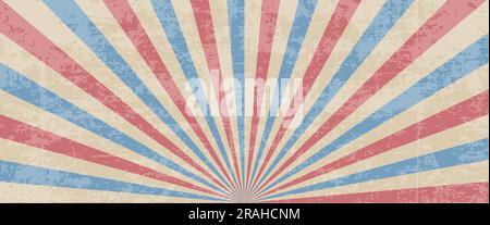 Poster mit grunge Shabby Retro-Flagge im Vintage-Stil, Hintergrund mit divergierenden Sternbalken. Vektordarstellung Stock Vektor