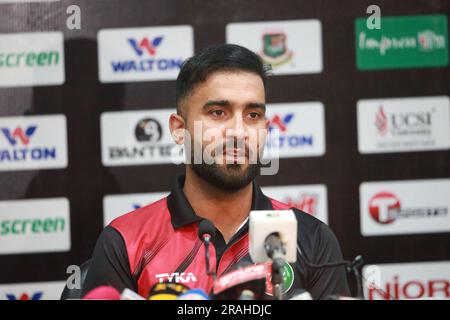 Afghanistan One Day International (ODI)-Spielkapitän Hashmatullah Shahidi nimmt an der Pressekonferenz vor dem Spiel im Zahur Ahmed Chowdhury Stadium (ZA) Teil Stockfoto