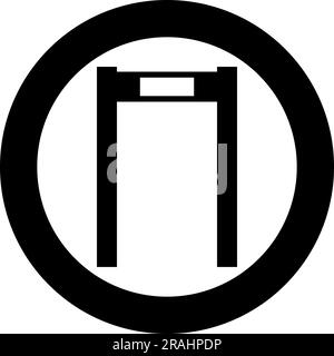 Metalldetektor Arch Flughafen Rahmensteuerung Konzeptsymbol im Kreis rund schwarz Vektor Illustration Vollbild Umriss Stil einfach Stock Vektor