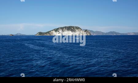 Marathonisi (Schildkröte) Insel nahe Zakynthos, Griechenland bekannt von Schildkröten Caretta Caretta, wo sie nisten und ihre Eier legen Stockfoto