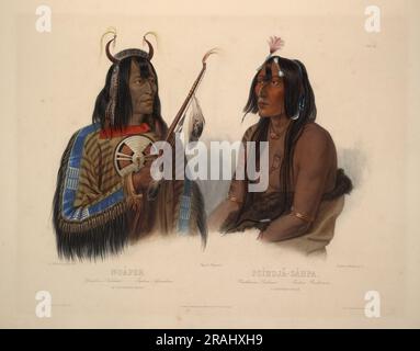 Noapeh, ein Assiniboin-Indianer und Psihdja-Sahpa, ein Yanktonaner, Platte 12 aus Band 2 von "Travels in the Interior of North America" 1844; USA von Karl Bodmer Stockfoto