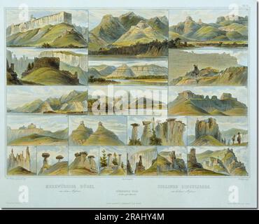 Remarkable Hills on the Upper Missouri, Platte 34 aus Band 2 von „Travels in the Interior of North America“ 1843; USA von Karl Bodmer Stockfoto