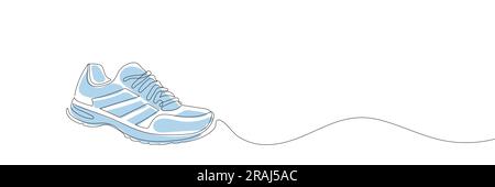 Sneaker werden mit einer Linie gezeichnet. Sportschuhe in einem linearen Stil. Durchgehend eine Linie Stock Vektor