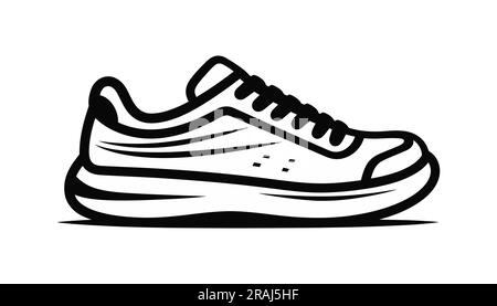 Sportschuhe, Sneakers mit schwarzem Symbol, flaches Design auf weißem Hintergrund Stock Vektor