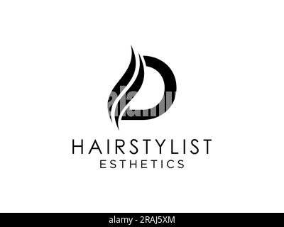 Abstrakter schwarzer Haarwellen-Logo-Buchstabe D isoliert auf weißem Hintergrund. Designvorlage Für Flat Vector-Logos. Stock Vektor