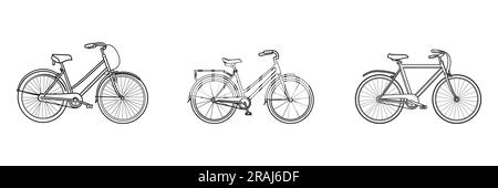 Fahrradsymbol festlegen. Flache Abbildung in schwarzer Farbe auf weißem Hintergrund Stock Vektor