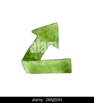 Aquarelle Abbildung mit grünem Aufwärtspfeil. Der halbkreisförmige grüne Pfeil nach rechts wird mit einem Pinsel auf Papier gezeichnet. Elemente für das Design eines modernen Stockfoto
