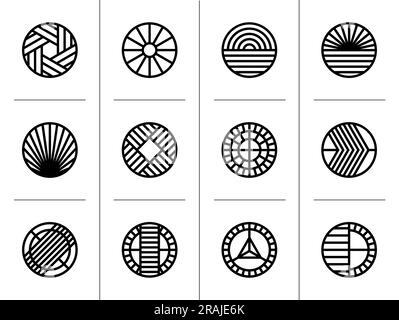 Minimalistisches, abstraktes kreisförmiges Logo mit digitaler Linie. Moderner kreisförmiger Logo-Satz Stock Vektor