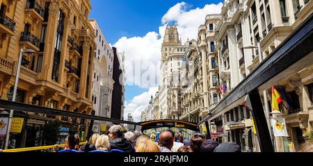Madrid, Spanien 05.26.2018 Blick aus einem Touristenbus Stockfoto