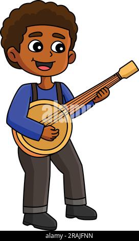 Ein Mann, Der Gitarre Cartoon Colored Clipart Spielt Stock Vektor