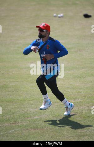 Afghanistan Star Cricketer Rashid Khan während der Übungssitzung im Zahur Ahmed Chowdhury Stadium (ZACS) vor dem One Day International (ODI) Stockfoto