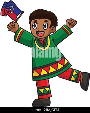 Afro American Boy und Flag Cartoon Clipart Stock Vektor