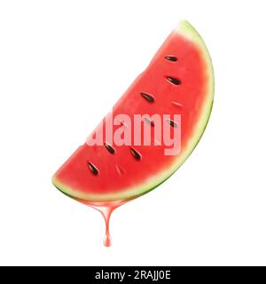 In Scheiben von Wassermelone, mit Saft tropft, isoliert auf transparentem Hintergrund. Frisches Stück Wassermelone mit ätherischem Öl. Saftiges Obst. Frisch Stock Vektor