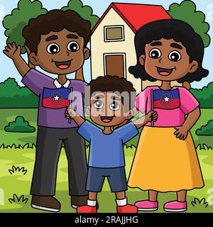 Die Familie Feiert Den Farbigen Cartoon Juneteenth Stock Vektor