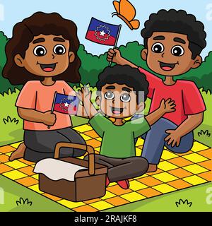 Die Familie Feiert Den Farbigen Cartoon Juneteenth Stock Vektor