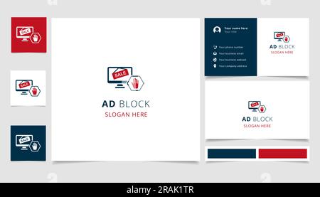Werbeblock-Logo mit editierbarem Slogan. Branding-Buch und Visitenkartenvorlage. Stock Vektor
