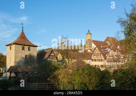 Wunderschöne Stadtlandschaft der mittelalterlichen deutschen Stadt Schwaebisch Hall Stockfoto