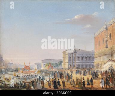 Die Ankunft von Kaiser Franz Joseph und Kaiserin Elisabeth von Österreich in Venedig im Jahre 1856 c.1856; Venedig, Italien, von Ippolito Caffi Stockfoto