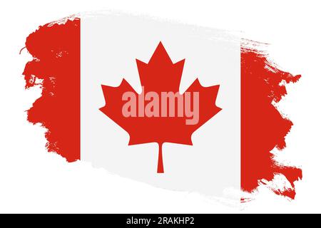 Kanadische Nationalflagge auf weißem, strukturiertem Hintergrund mit Grunge-Strich-Pinsel Stockfoto