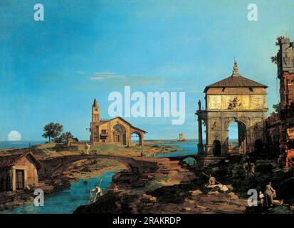 Eine Insel in der Lagune mit einem Tor und einer Kirche 1743 bei Canaletto Stockfoto