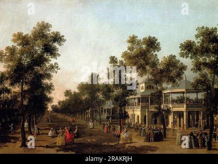 Blick auf den Grand Walk, Vauxhall Gardens, Orchestra Pavilion, Organ House, Türkisches Speisezelt und Statue von Aurora 1751; Italien am Canaletto Stockfoto