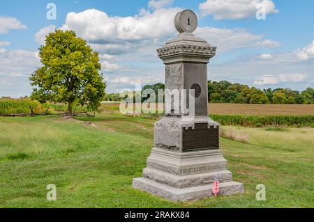 Denkmal für das 14. Brooklyn Regiment an einem Sommernachmittag, Antietam National Battlefield Maryland USA Stockfoto