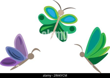 Bunte Schmetterlinge, Kinderzeichnung. Vektordarstellung Stock Vektor